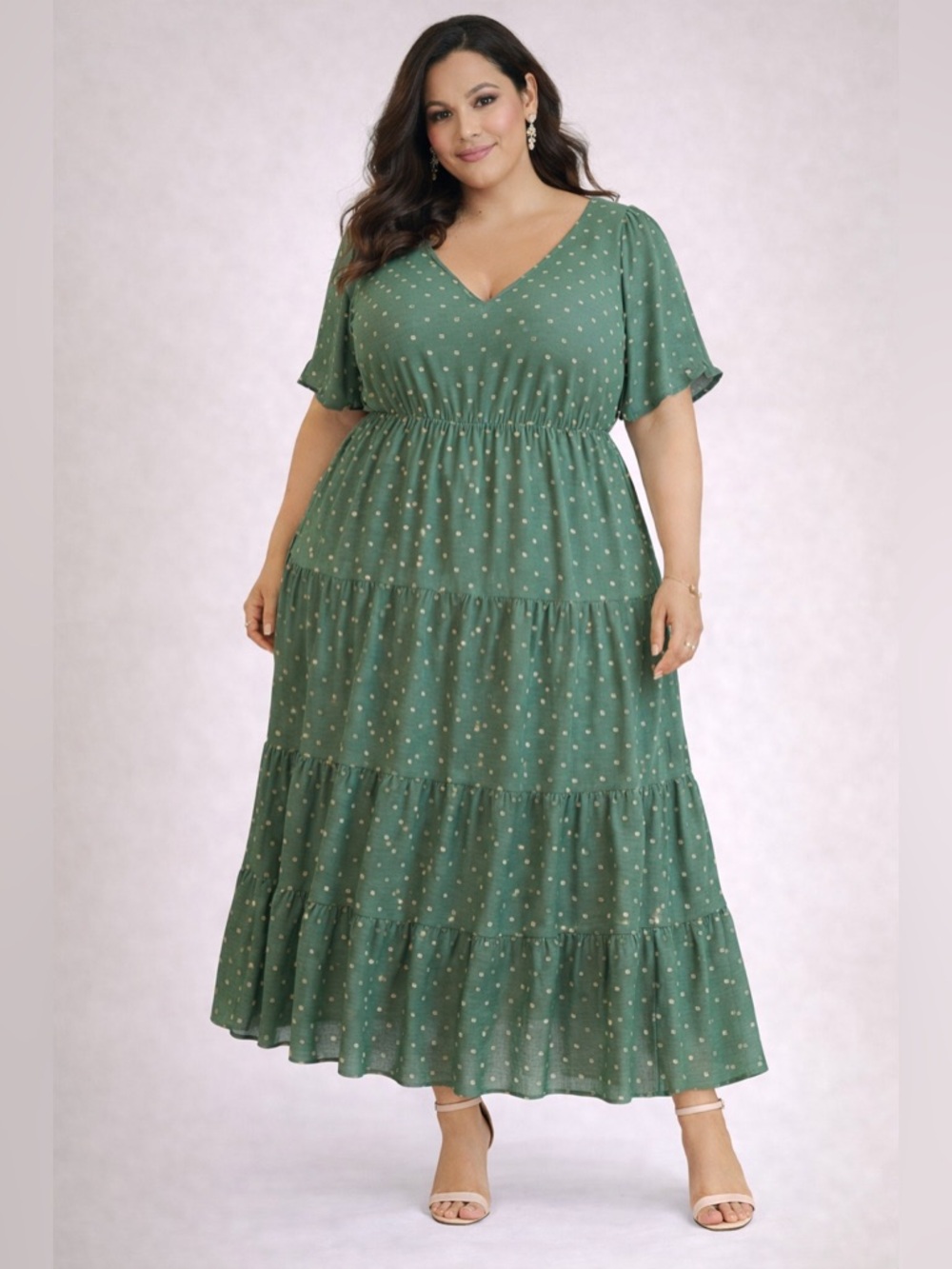 Dark Green Polka Dot Dress XXL Tea length